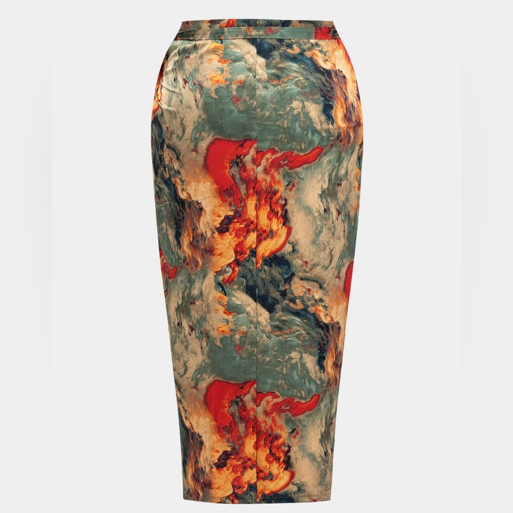 Micas Plus Size Abstract Print Satin Tie Front Skirt - Picture 7 of 15